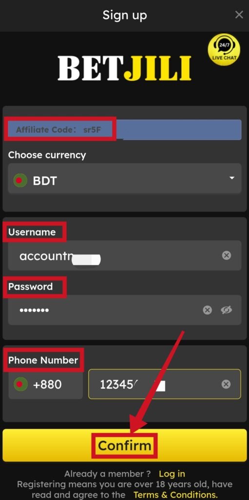 BETJILII Account signup